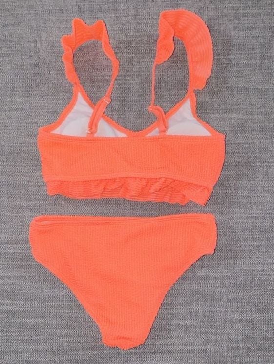 Unbranded Ruffle Bikini Set Size 9-10Y Orange Smocked Two Piece Swimsuit 4