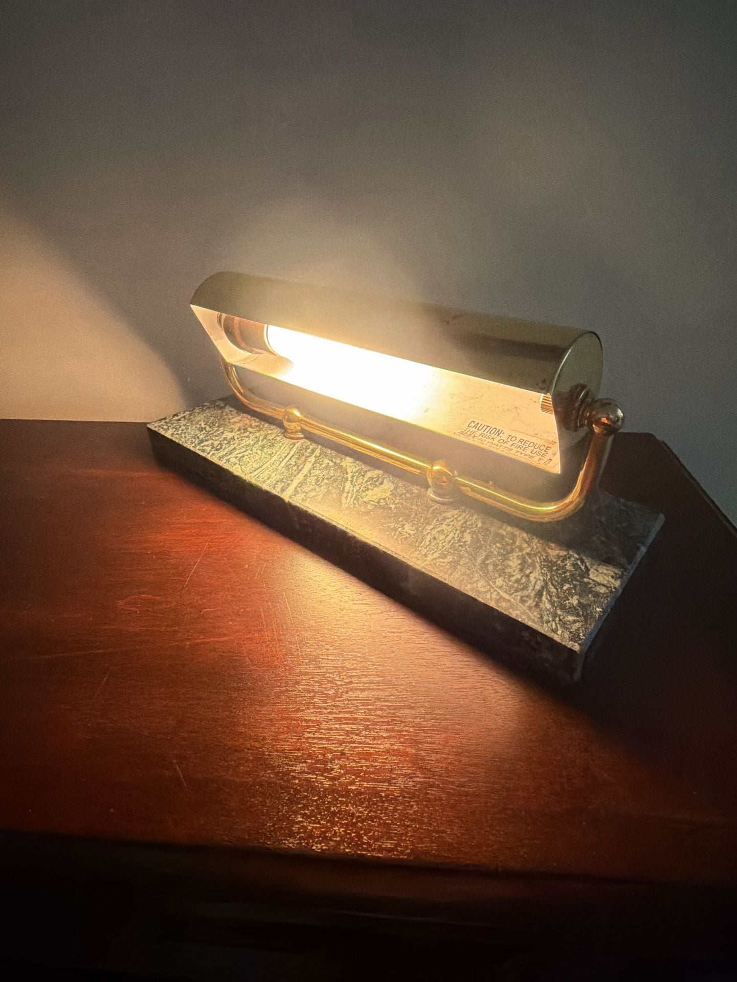 Vintage Brass Picture Lamp with Green Marble Base 5