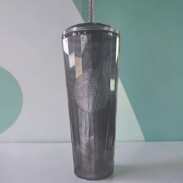 Starbucks Cold Tumbler 24 OZ Black Pearl Marbled Pleated