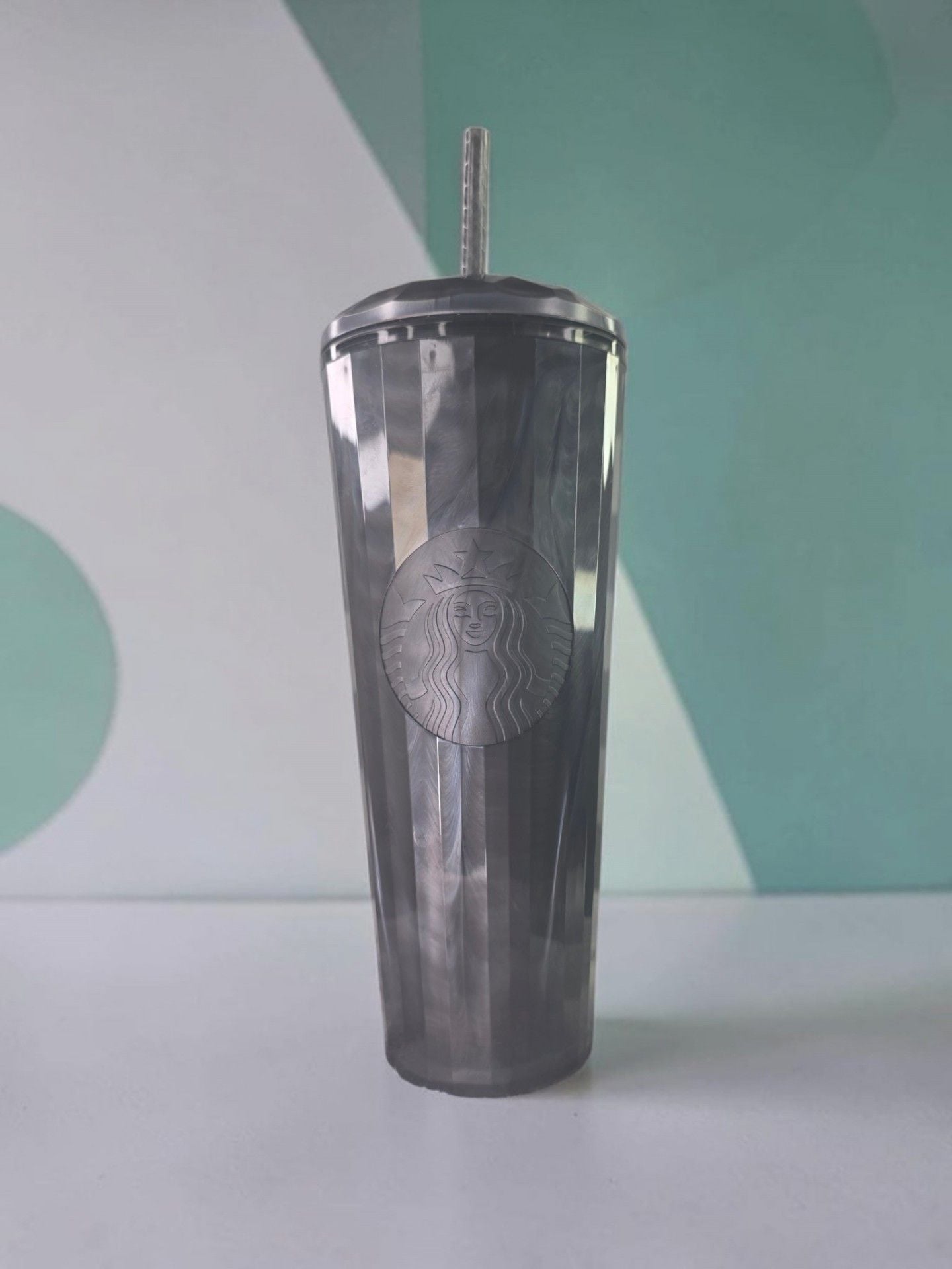 Starbucks Cold Tumbler 24 OZ Black Pearl Marbled Pleated 7