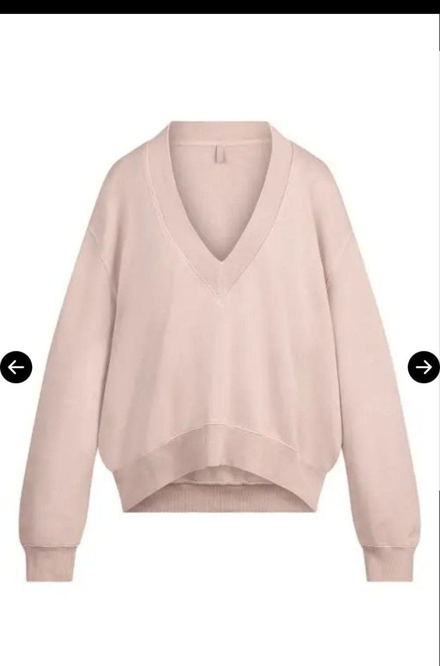 Skims Boyfriend Fleece V Neck Pullover Size MEDIUM Light Fawn 4