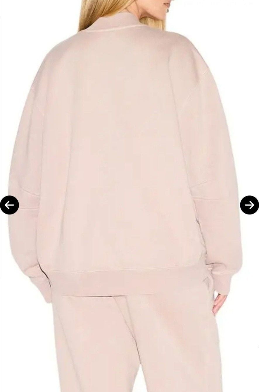Skims Boyfriend Fleece V Neck Pullover Size MEDIUM Light Fawn 6
