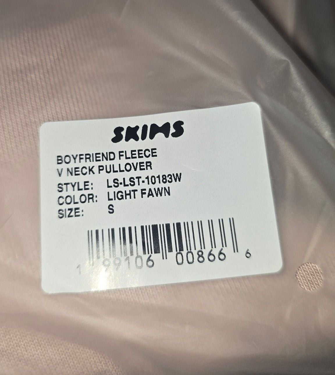 Skims Boyfriend Fleece V Neck Pullover Size MEDIUM Light Fawn 7