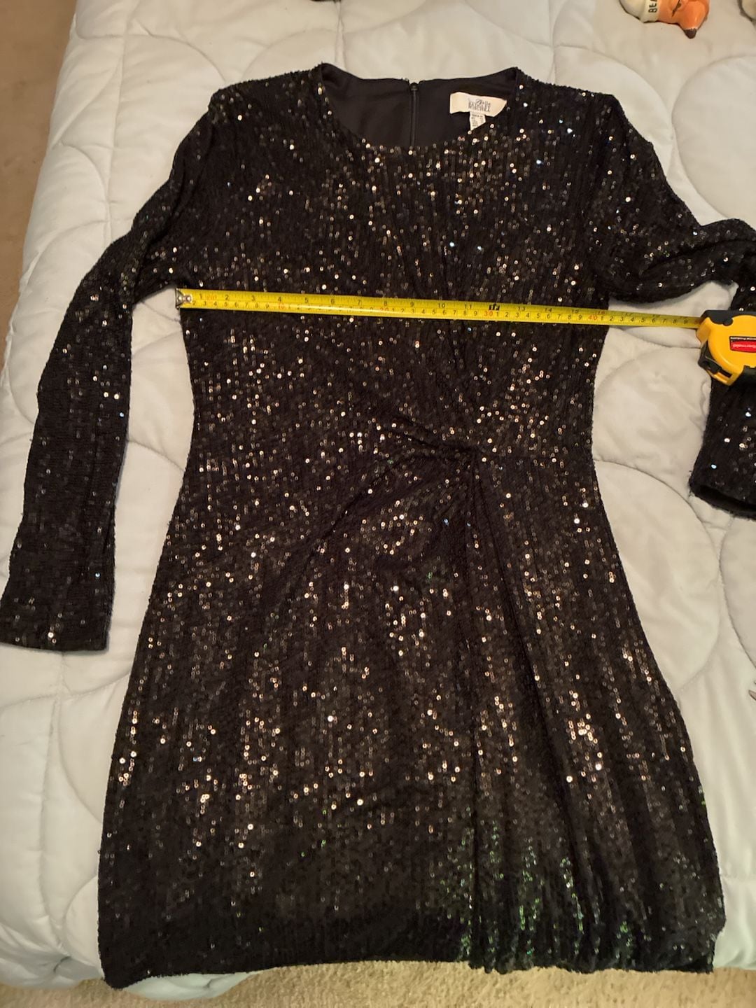 Belle Badgley Mischka Dress Size 10 Black Sequin Long Sleeve A813 2