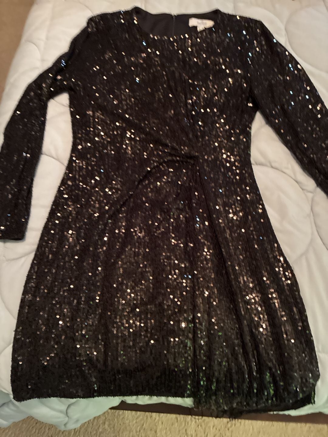 Belle Badgley Mischka Dress Size 10 Black Sequin Long Sleeve A813 5