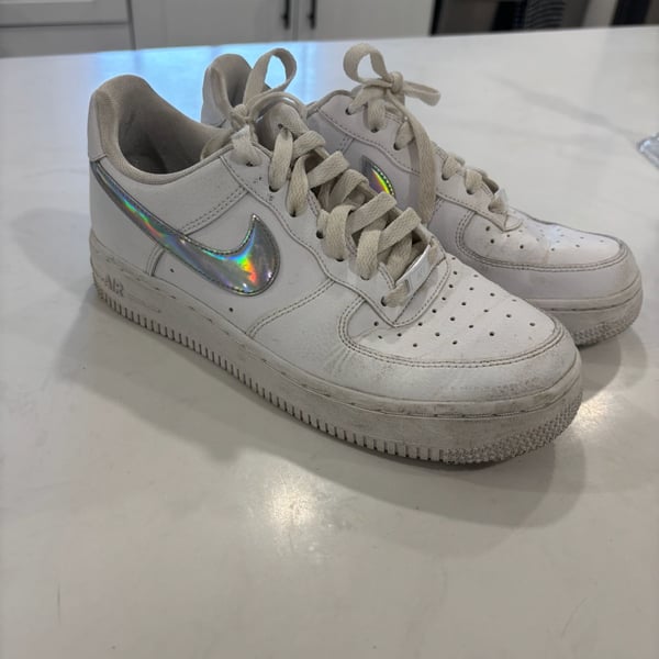 Nike Air Force 1 Iridescent Swoosh White Leather Sneakers