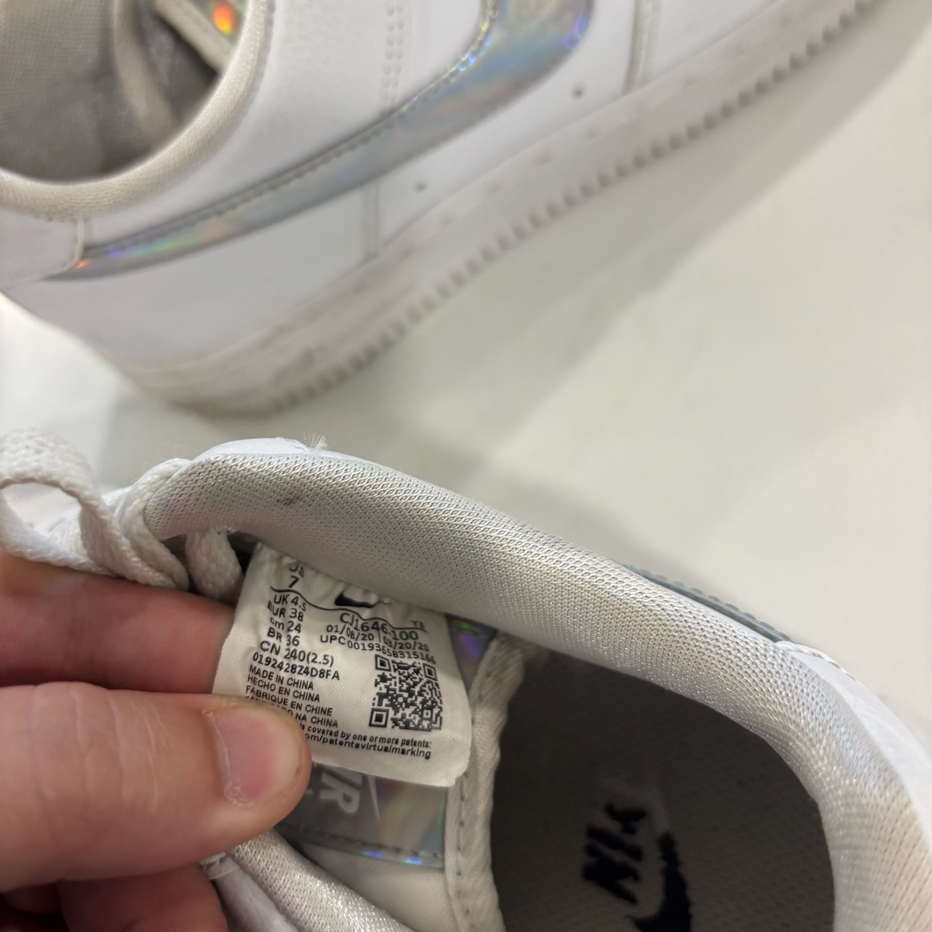 Nike Air Force 1 Iridescent Swoosh White Leather Sneakers 8