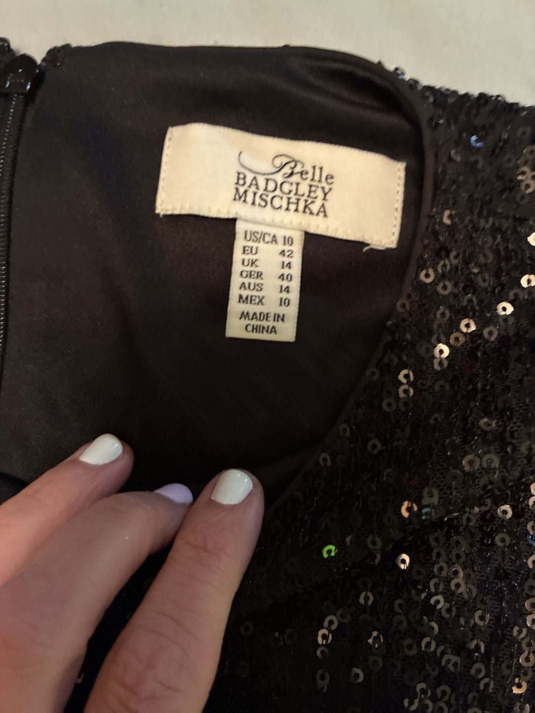Belle Badgley Mischka Dress Size 10 Black Sequin Long Sleeve A813 6