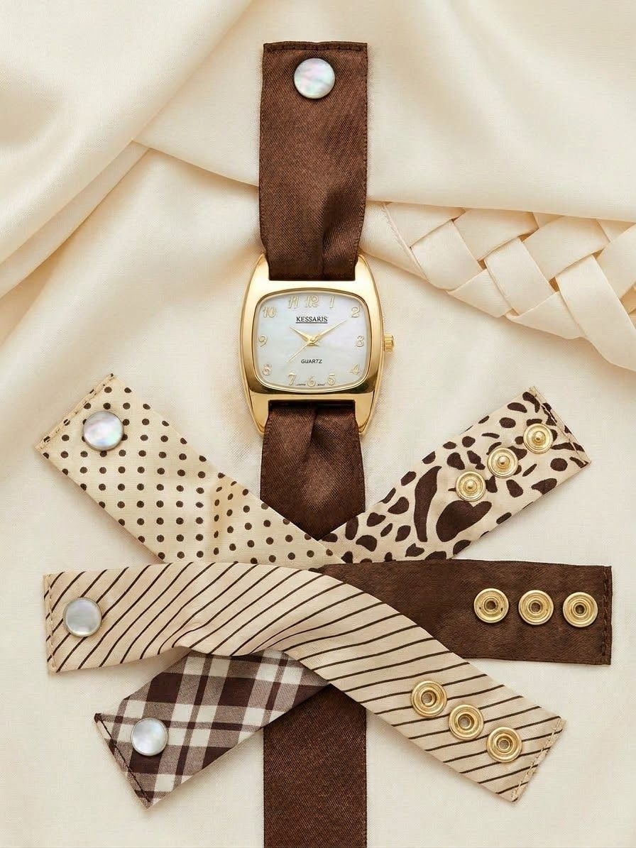 Kessaris Interchangeable Strap Watch Set Gold Tone Mother Of Pearl 1