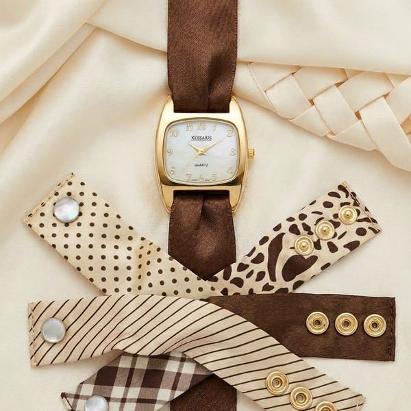 Kessaris Interchangeable Strap Watch Set Gold Tone Mother Of Pearl