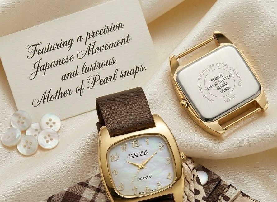 Kessaris Interchangeable Strap Watch Set Gold Tone Mother Of Pearl 2