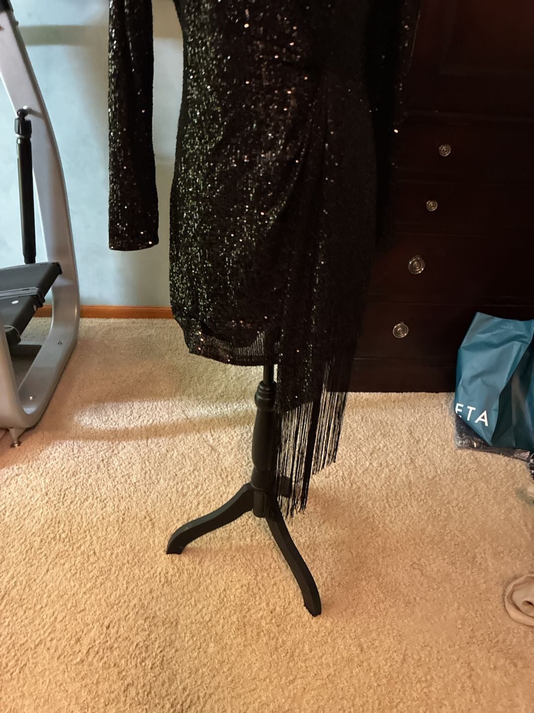 Belle Badgley Mischka Dress Size 10 Black Sequin Long Sleeve A813 11