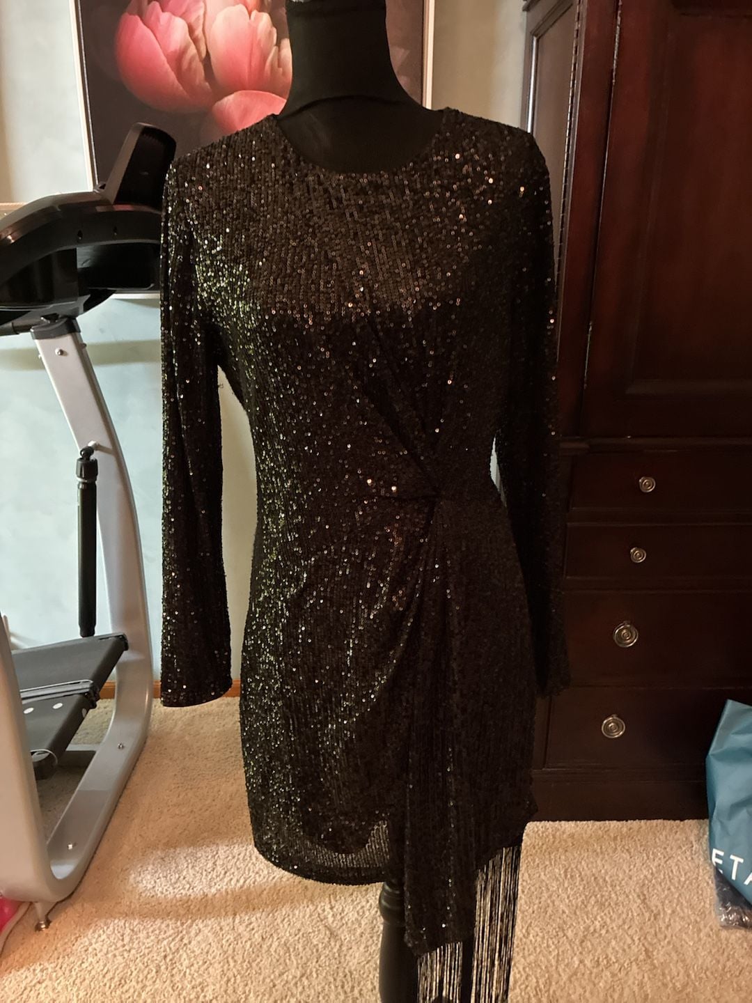 Belle Badgley Mischka Dress Size 10 Black Sequin Long Sleeve A813 12