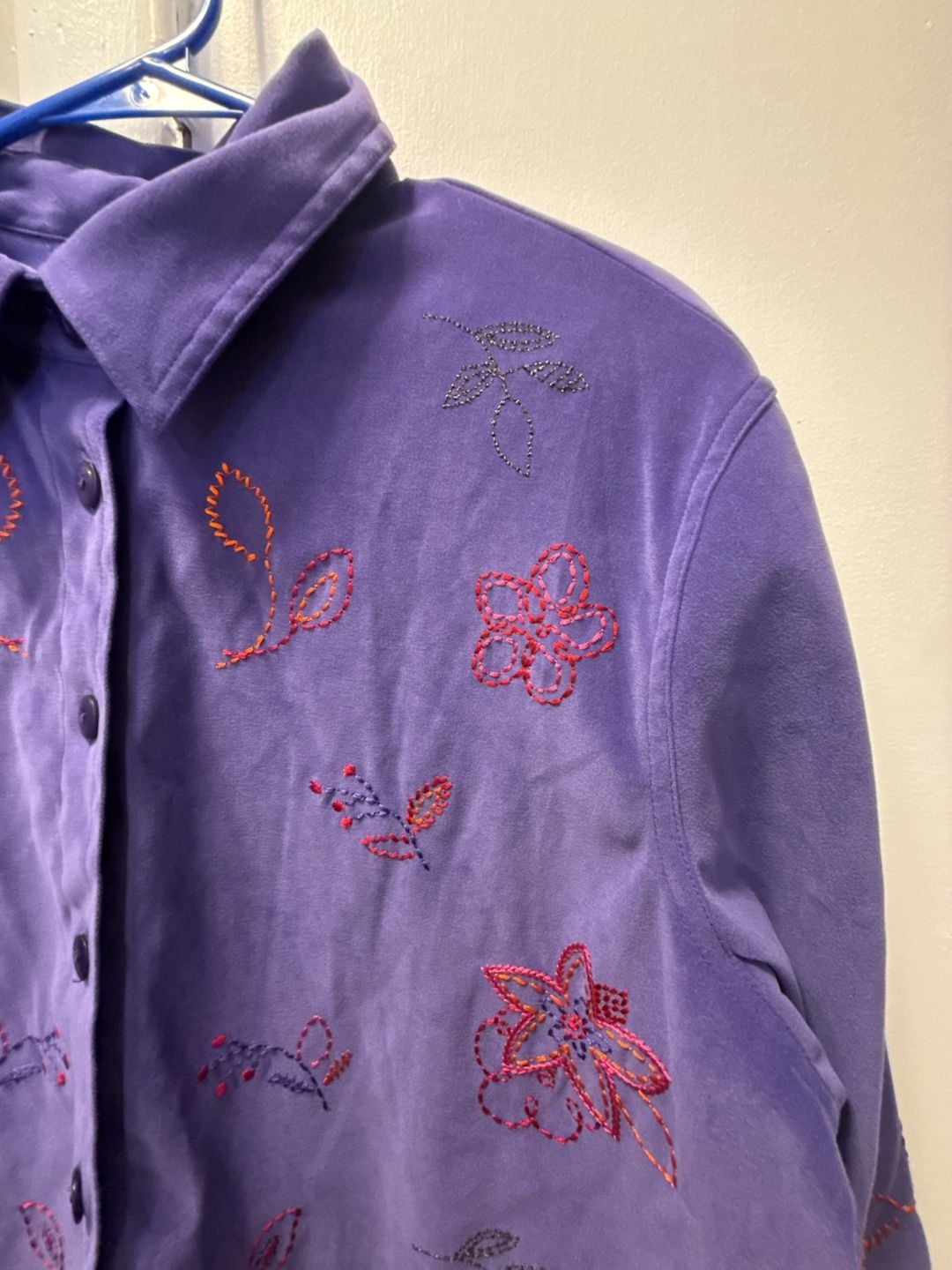 Koret Button Down Shirt Size L Purple Floral Embroidered Long Sleeve 3
