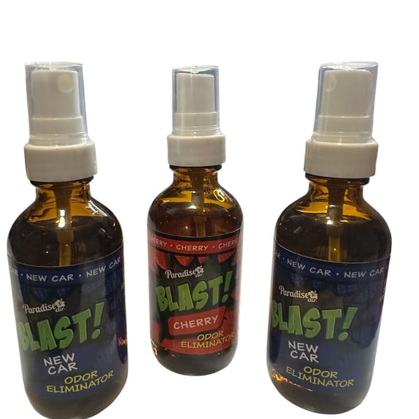 Paradise Air Blast Odor Eliminator Spray Set of 3 New Car Cherry