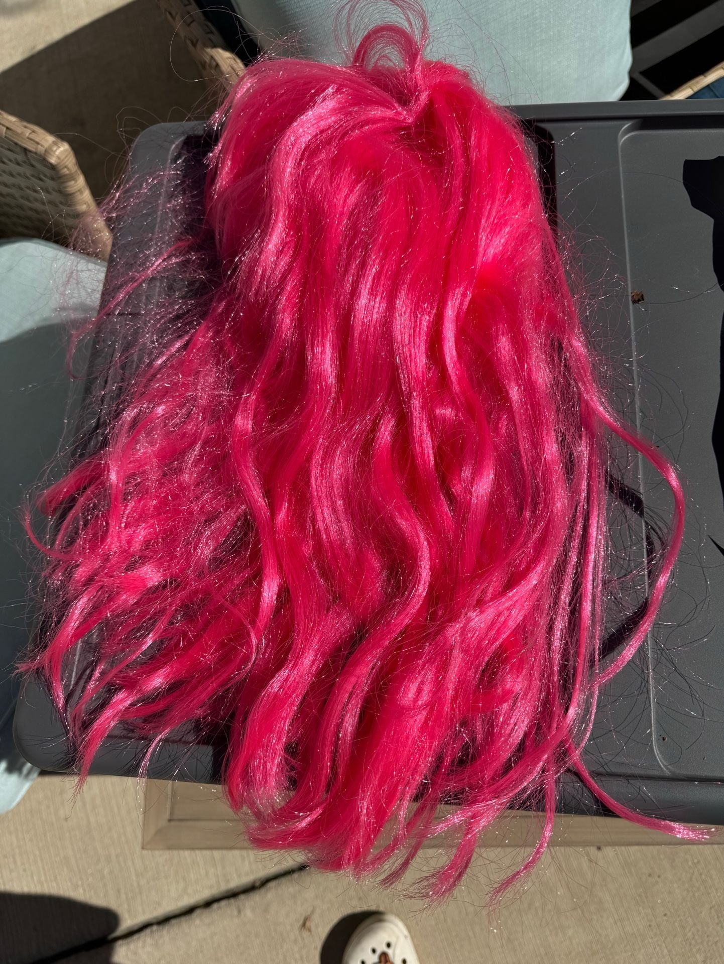 Synthetic Long Wavy Bright Pink Costume Wig 1