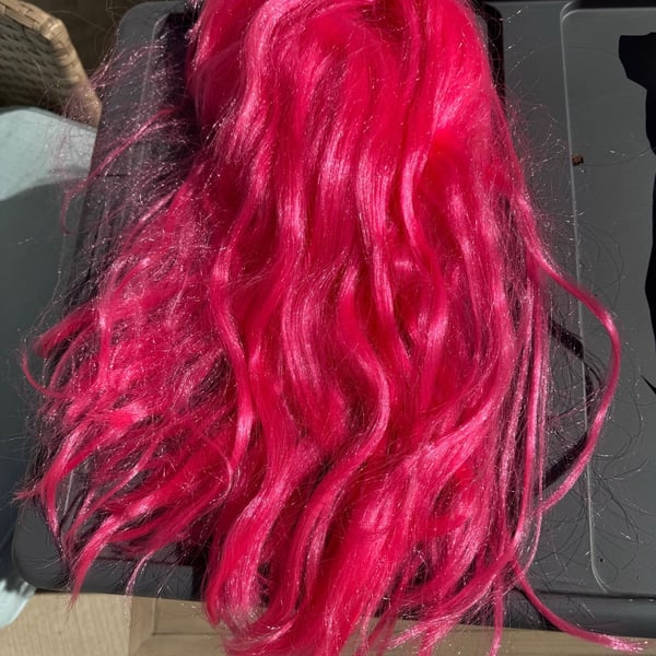 Synthetic Long Wavy Bright Pink Costume Wig