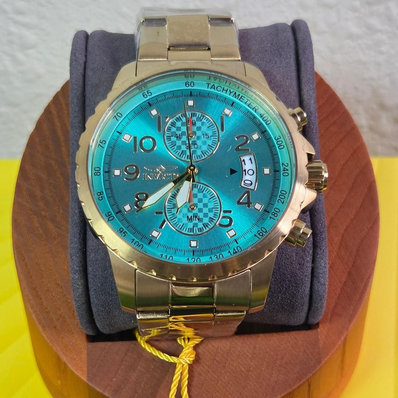 Invicta Chronograph Gold-Tone Turquoise Dial Watch 2