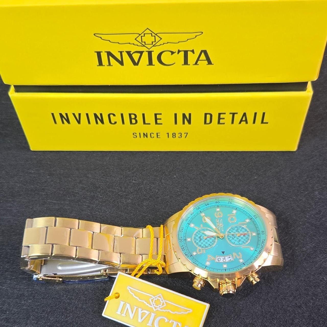Invicta Chronograph Gold-Tone Turquoise Dial Watch 7