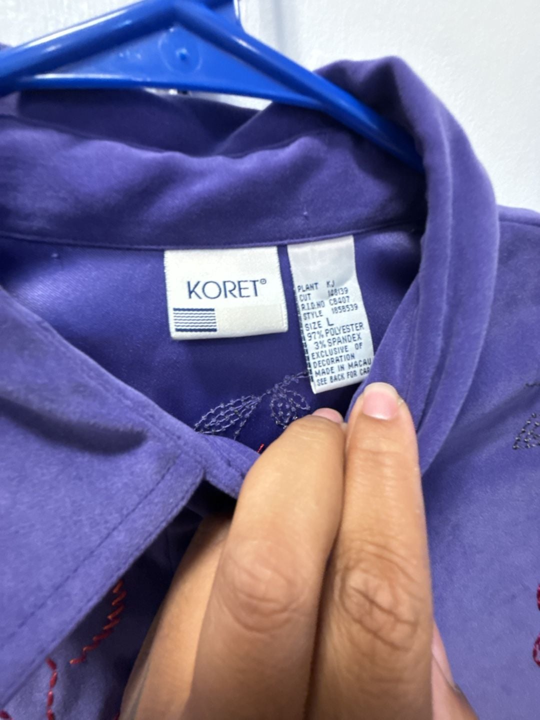 Koret Button Down Shirt Size L Purple Floral Embroidered Long Sleeve 5