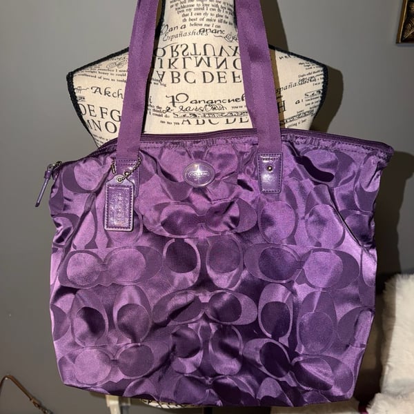 Coach Signature Plum Purple Nylon Tote Bag