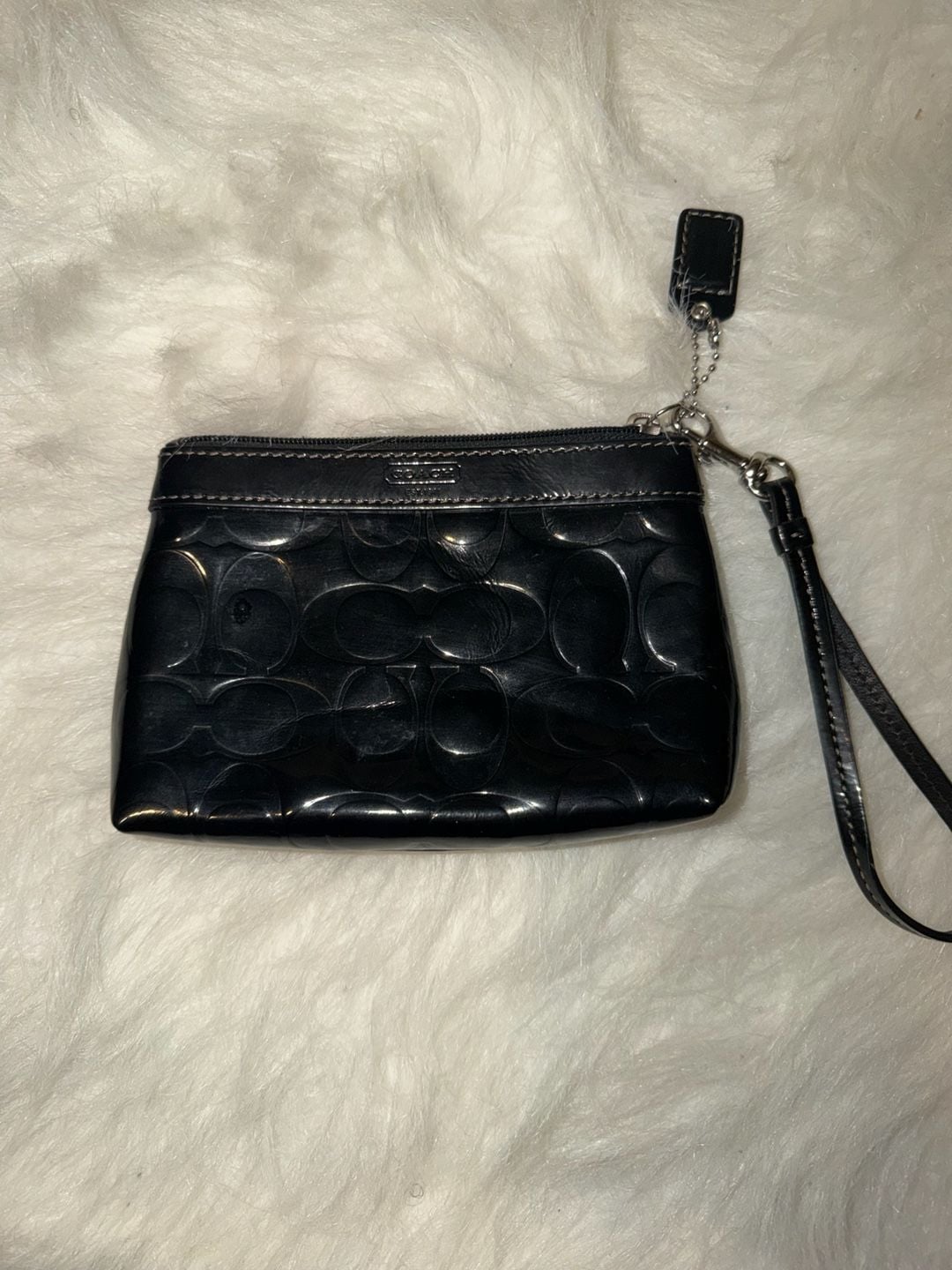 Coach Black Patent Leather Signature C Small Wristlet Pouch 2