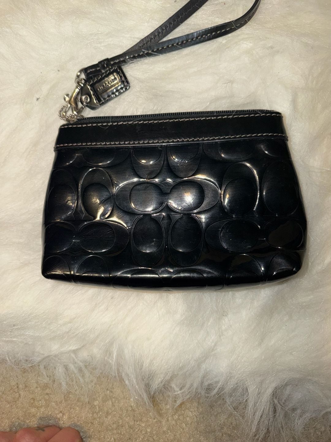 Coach Black Patent Leather Signature C Small Wristlet Pouch 3