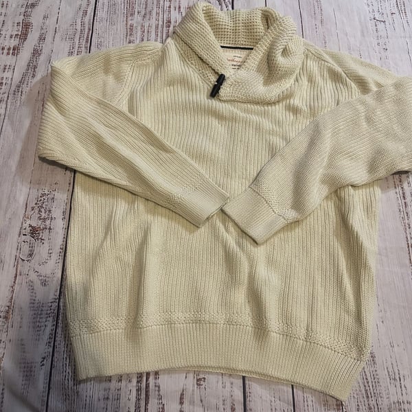 Weatherproof Vintage Shawl Collar Sweater Size L Cream Cotton