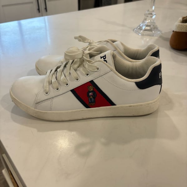 Polo Ralph Lauren Quilton Bear White Leather Sneakers Shoes