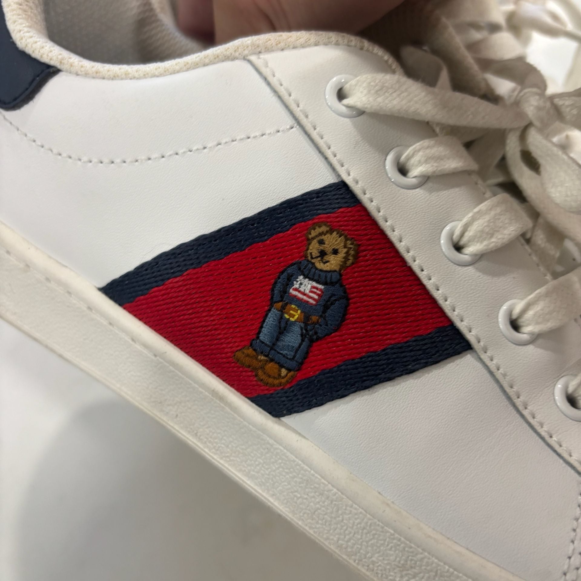 Polo Ralph Lauren Quilton Bear White Leather Sneakers Shoes 8