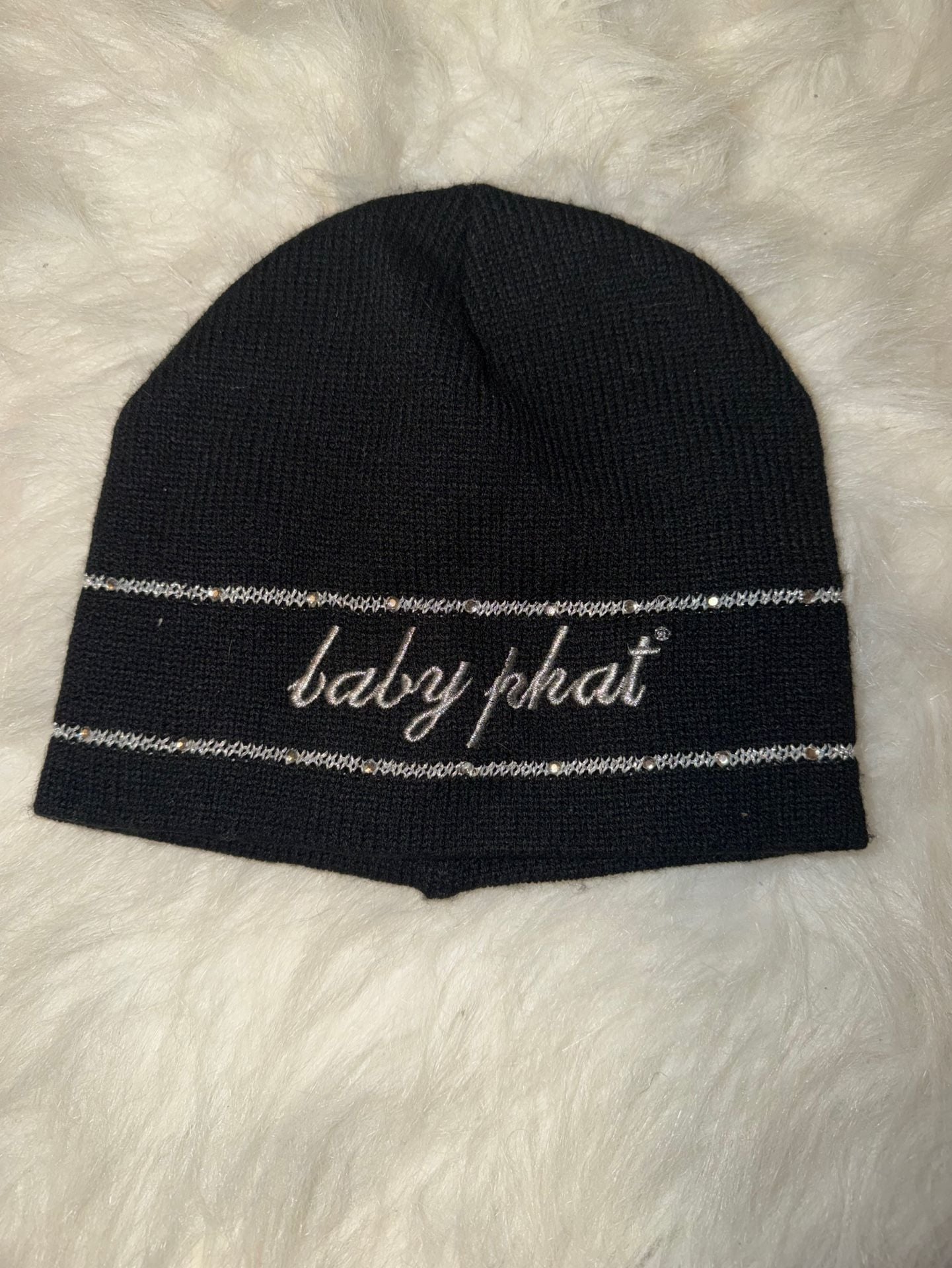 Baby Phat Black Beanie Rhinestone Logo Y2K 2
