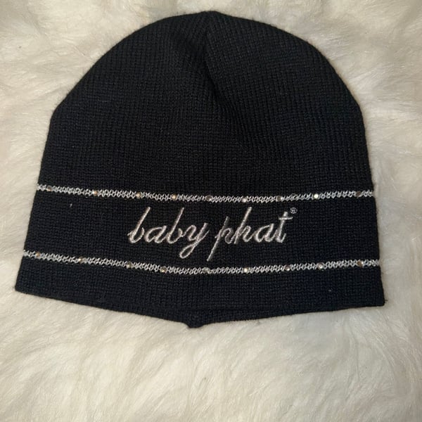 Baby Phat Black Beanie Rhinestone Logo Y2K