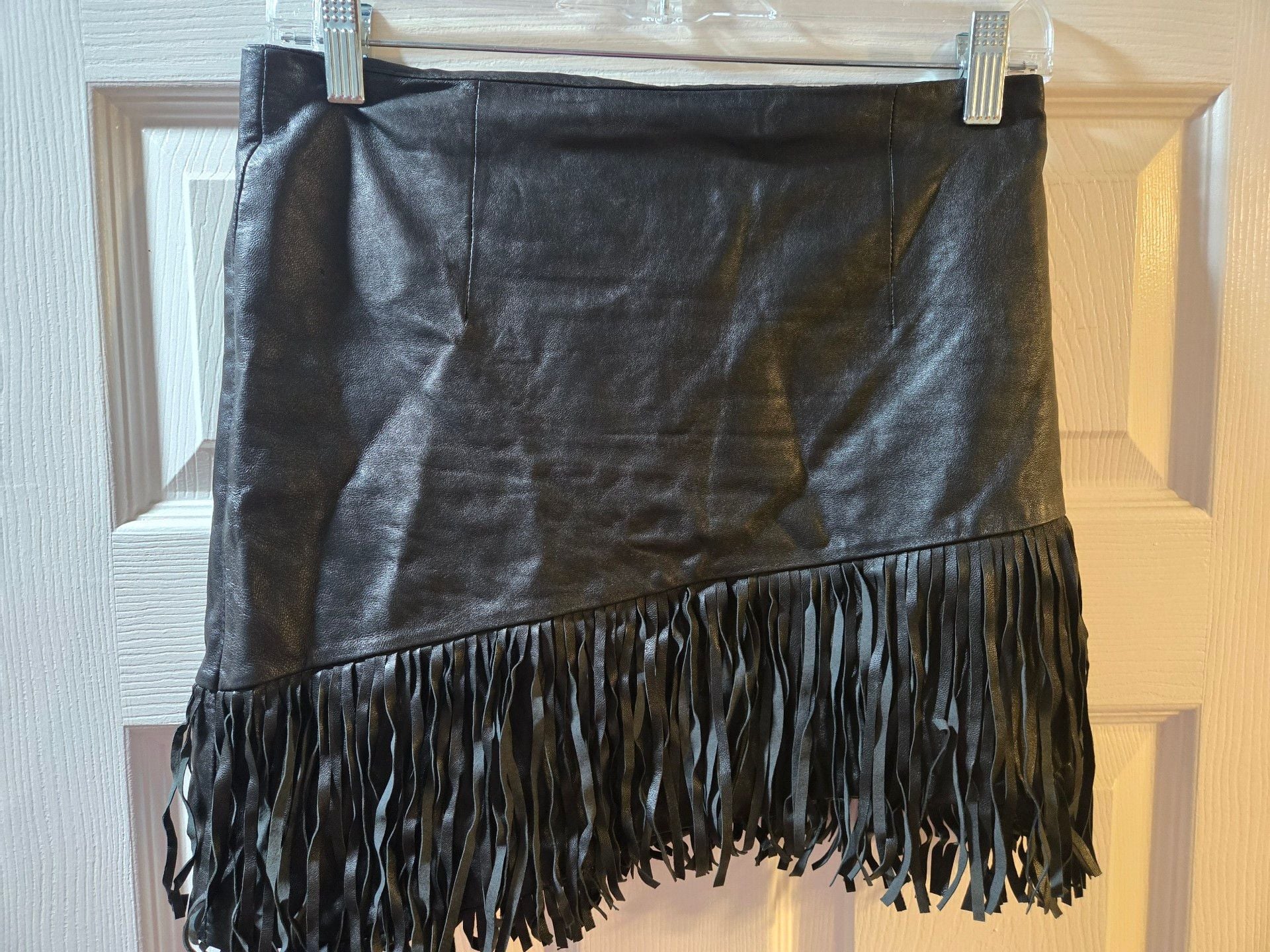 Intermix Leather Fringe Skirt Size S Black Mini 1