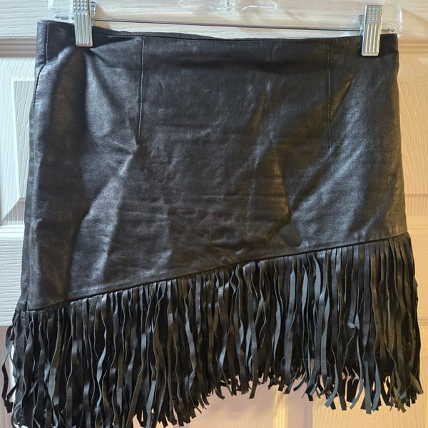 Intermix Leather Fringe Skirt Size S Black Mini
