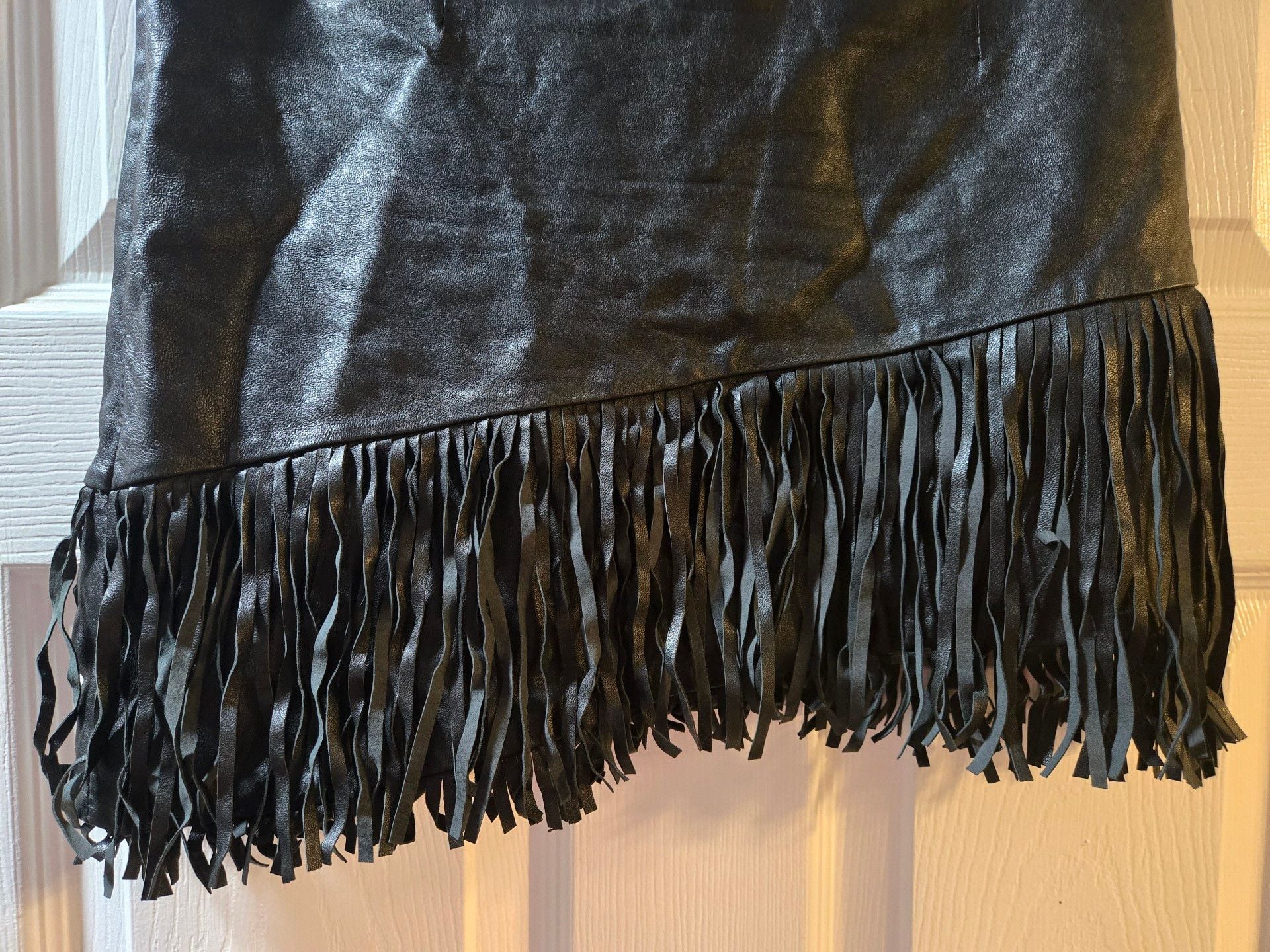 Intermix Leather Fringe Skirt Size S Black Mini 2