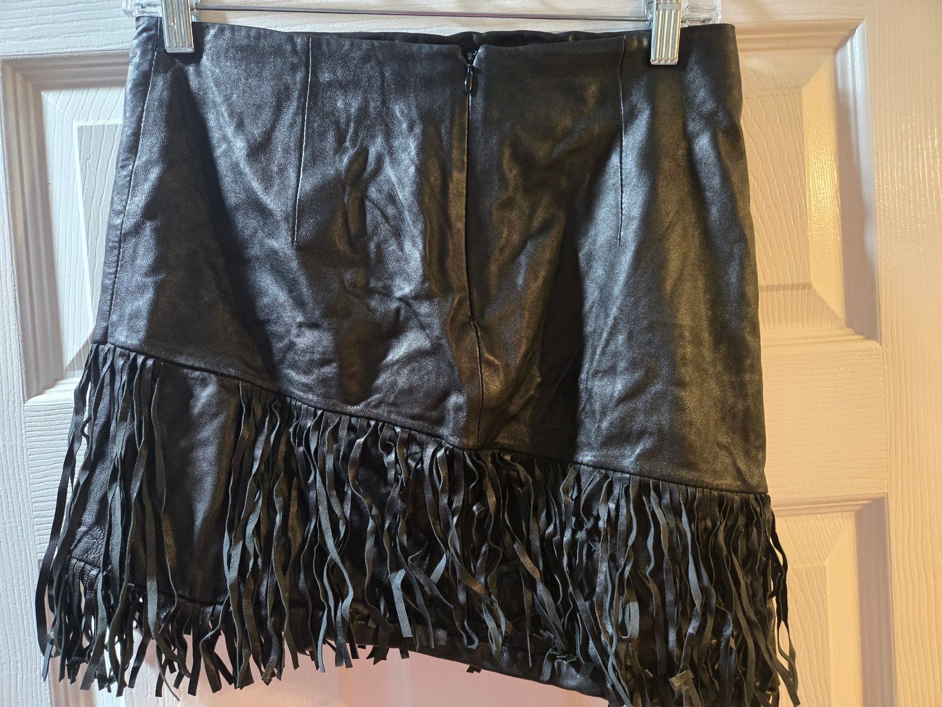 Intermix Leather Fringe Skirt Size S Black Mini 3