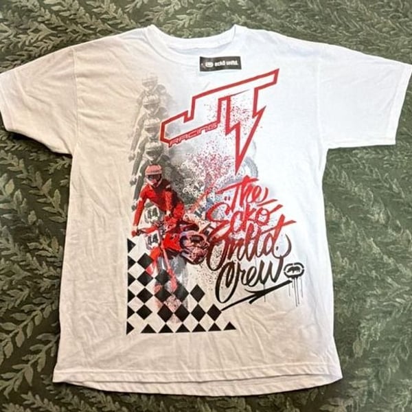 Eckō Unltd. JT Men Racing Graphic T-Shirt Size L White Motocross