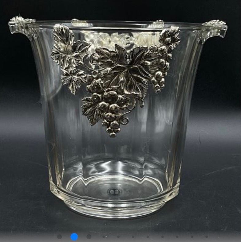 Vtg Arthur Court Grapevine Glass Ice Bucket Wine Chiller & Double Handled Carafe Pitcher Set 3