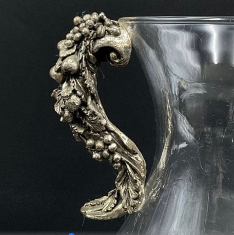 Vtg Arthur Court Grapevine Glass Ice Bucket Wine Chiller & Double Handled Carafe Pitcher Set 6