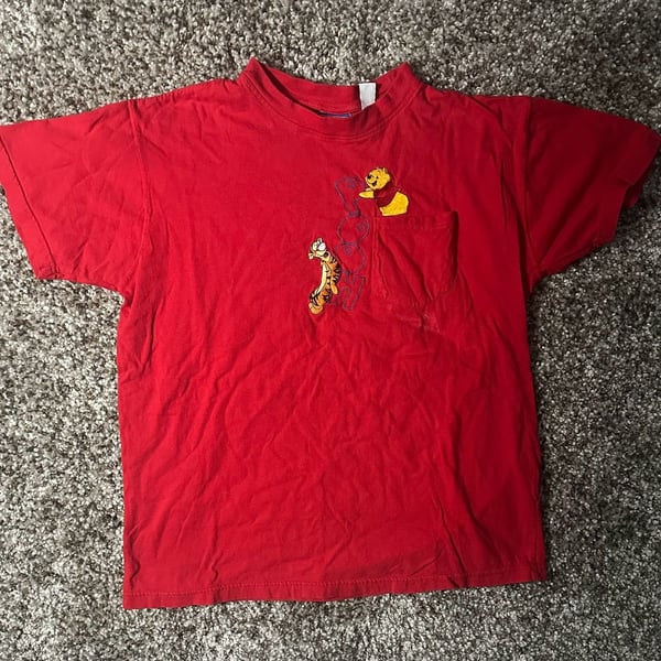 Pooh Winnie The Pooh And Tigger Pocket T-Shirt XL Red Cotton