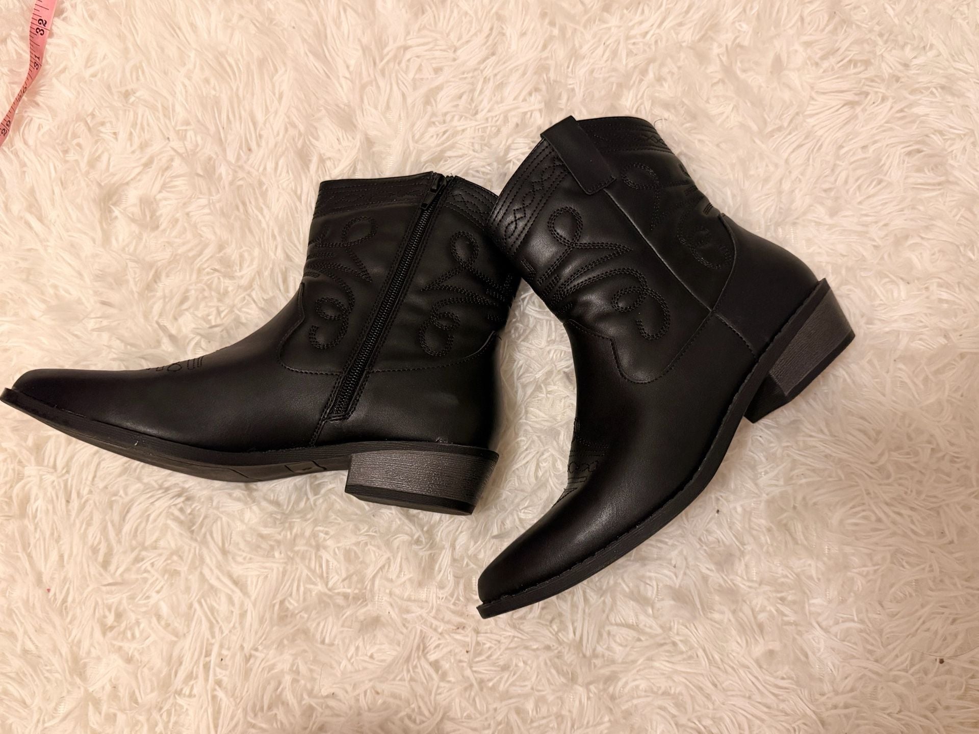  Cowboy Boots Size 8 Black Western Ankle Booties Side Zipper 7