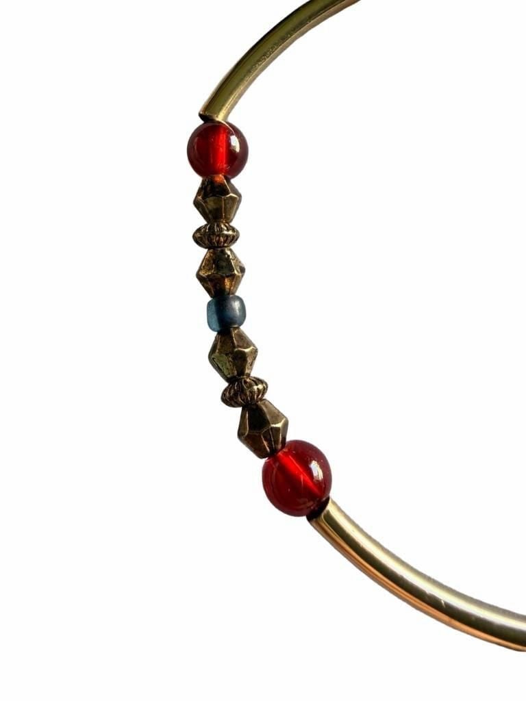Gold-Tone Beaded Bangle Bracelet With Blue Tassel 3