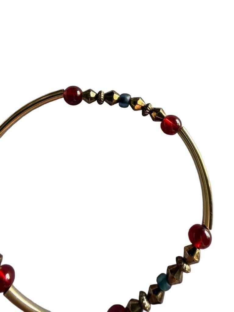 Gold-Tone Beaded Bangle Bracelet With Blue Tassel 5