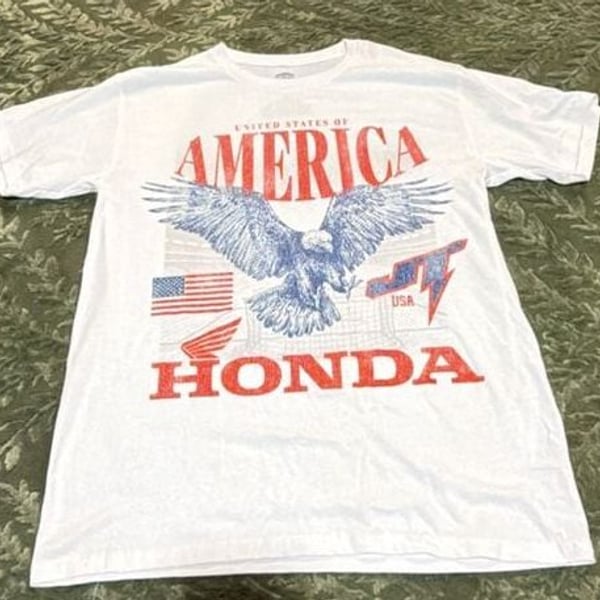 Honda T-Shirt Size Men L USA Eagle Graphic White Cotton Official Collectible