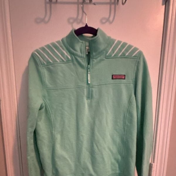 vineyard vines Quarter Zip Pullover Size S Mint Green Striped Shoulder