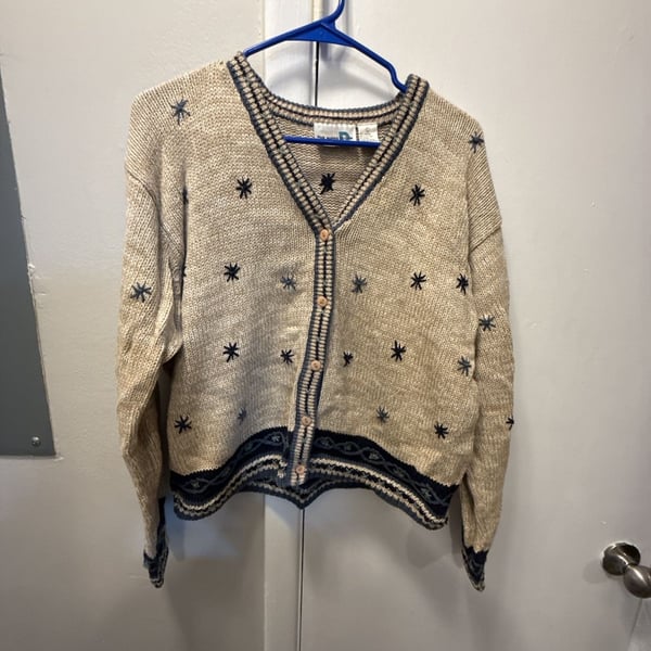 Paul Harris Design Cardigan Sweater Size L Beige Ramie Cotton