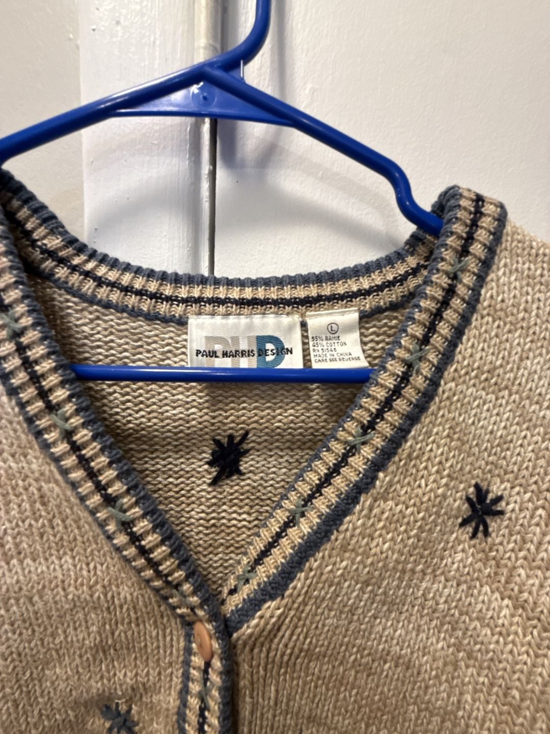 Paul Harris Design Cardigan Sweater Size L Beige Ramie Cotton 3