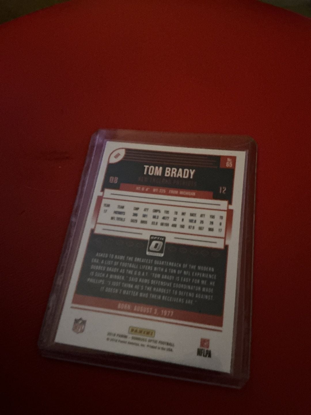 2018 Panini Donruss Optic Tom Brady Card #65 2