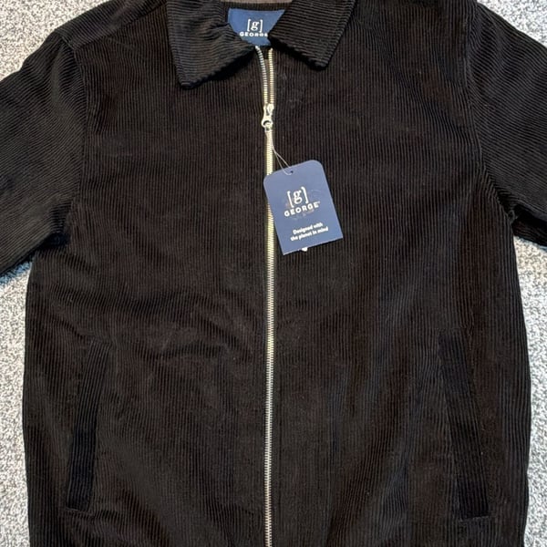 George Men’s Jacket Size S (34-36) Black Soot Corduroy. Full zip.  New!