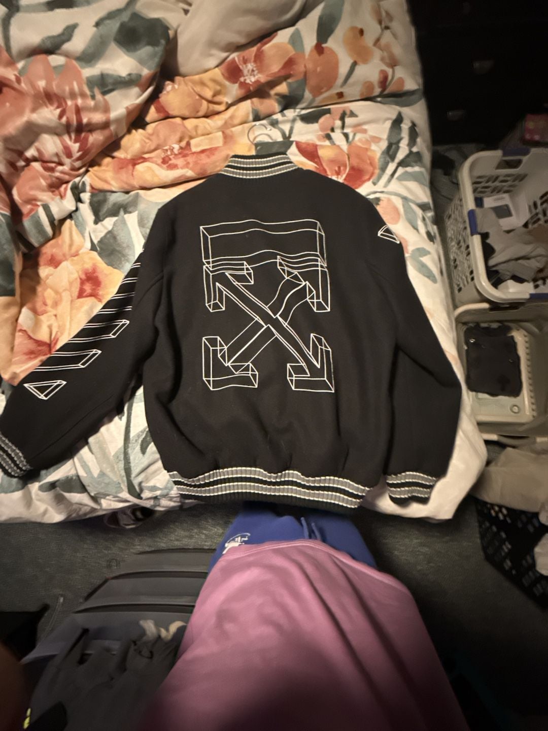 Off-White 2018 3D Diagonals Arrows Varsity Jacket Size M Black 9